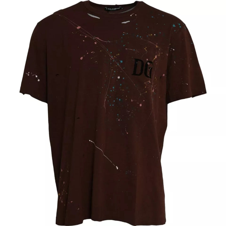 Dolce &amp; Gabbana Brown Color Splash Cotton Crew Neck T-shirt by Dolce &amp; Gabbana outlet now on sale