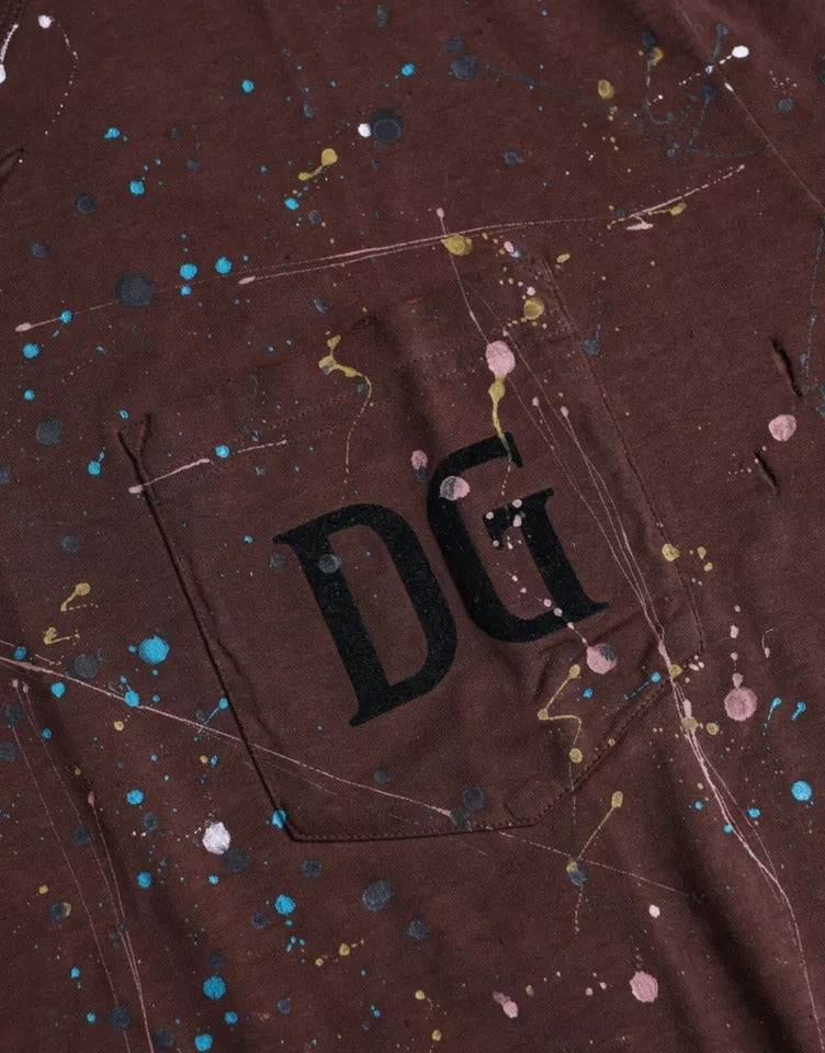 Dolce &amp; Gabbana Brown Color Splash Cotton Crew Neck T-shirt by Dolce &amp; Gabbana outlet now on sale