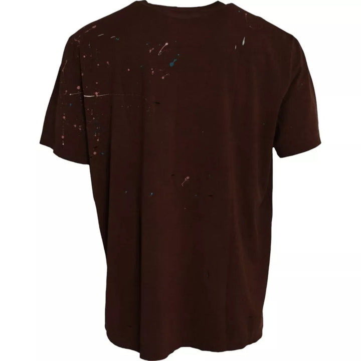 Dolce &amp; Gabbana Brown Color Splash Cotton Crew Neck T-shirt by Dolce &amp; Gabbana outlet now on sale