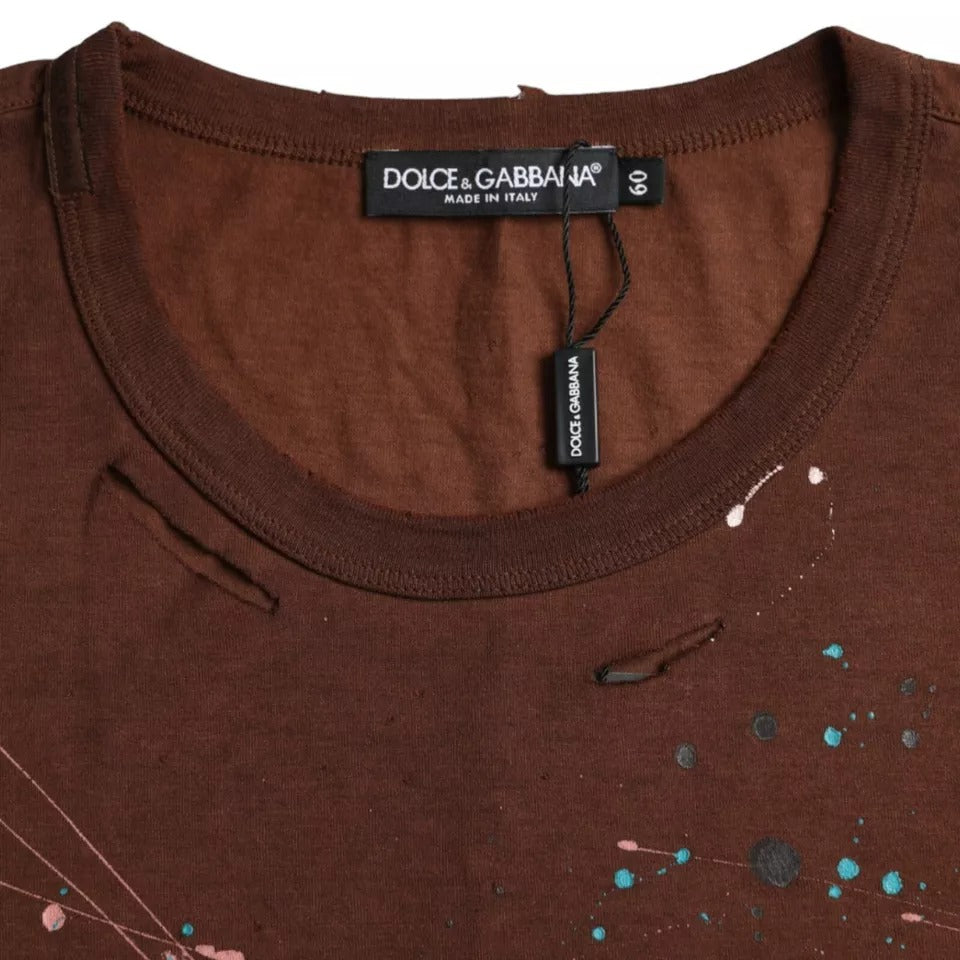 Dolce &amp; Gabbana Brown Color Splash Cotton Crew Neck T-shirt by Dolce &amp; Gabbana outlet now on sale