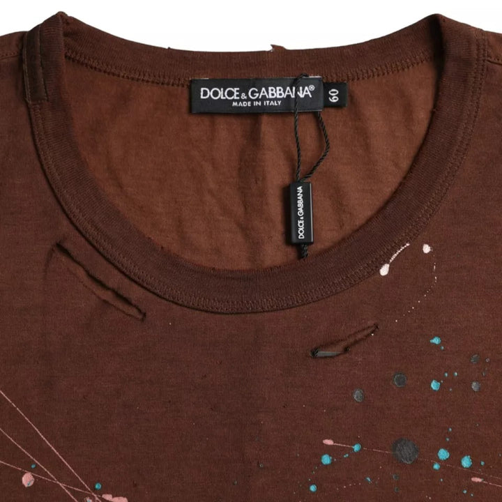Dolce &amp; Gabbana Brown Color Splash Cotton Crew Neck T-shirt by Dolce &amp; Gabbana outlet now on sale