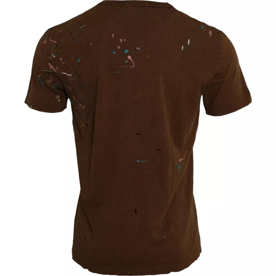 Dolce &amp; Gabbana Brown Color Splash Cotton Crew Neck T-shirt by Dolce &amp; Gabbana outlet now on sale