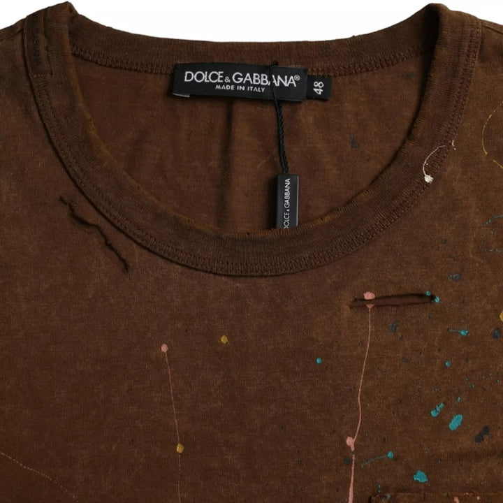 Dolce &amp; Gabbana Brown Color Splash Cotton Crew Neck T-shirt by Dolce &amp; Gabbana outlet now on sale