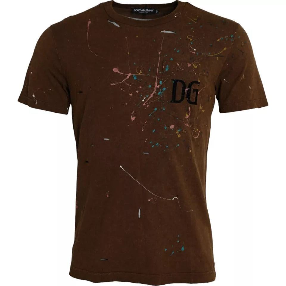 Dolce &amp; Gabbana Brown Color Splash Cotton Crew Neck T-shirt by Dolce &amp; Gabbana outlet now on sale