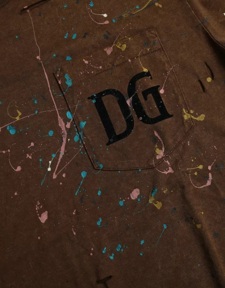 Dolce &amp; Gabbana Brown Color Splash Cotton Crew Neck T-shirt by Dolce &amp; Gabbana outlet now on sale