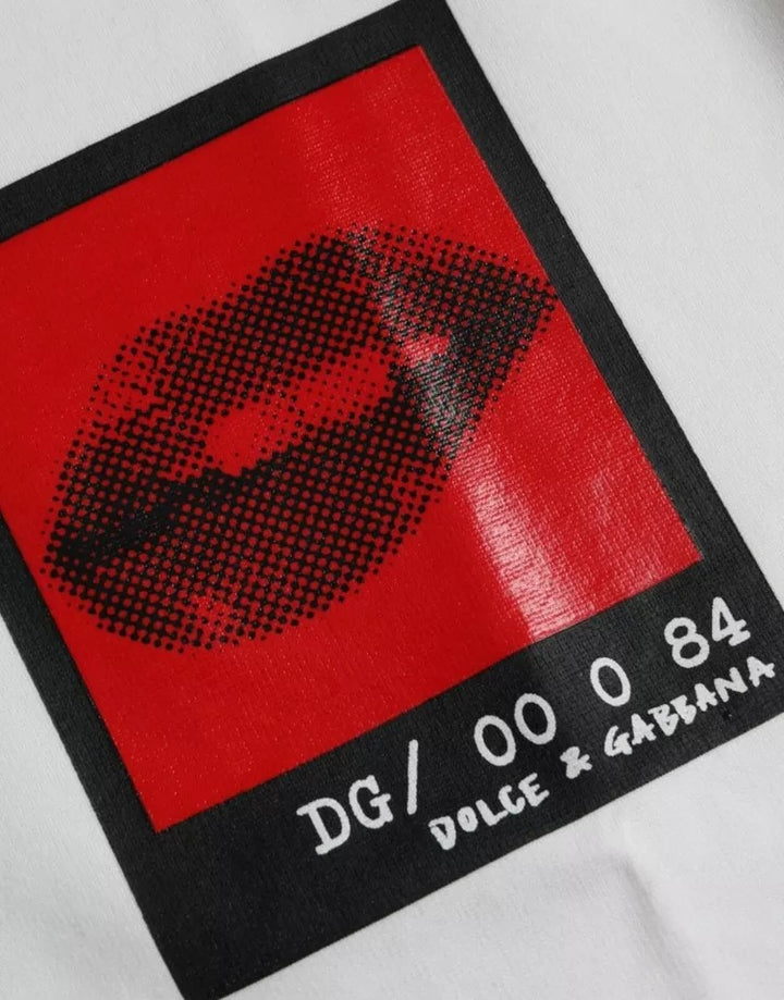 Dolce &amp; Gabbana White Red Lips Print Cotton Men T-shirt by Dolce &amp; Gabbana outlet now on sale