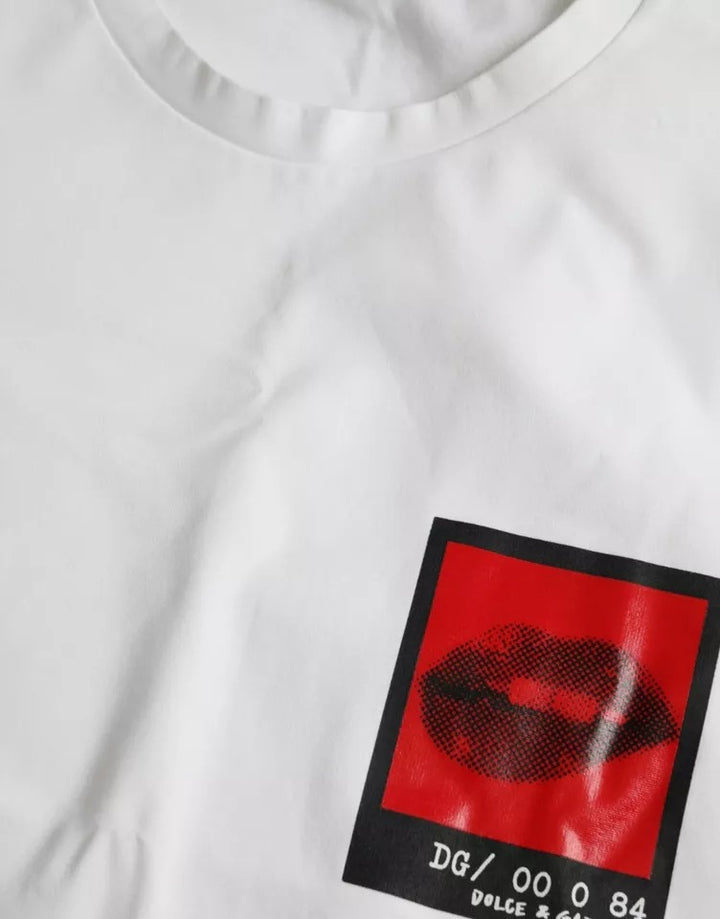 Dolce &amp; Gabbana White Red Lips Print Cotton Men T-shirt by Dolce &amp; Gabbana outlet now on sale