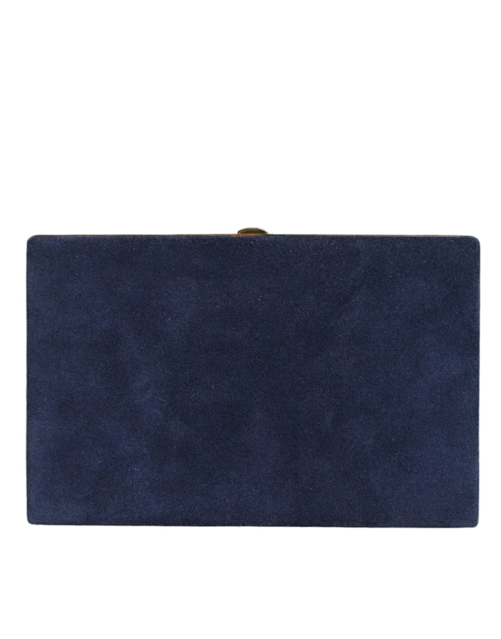 Dolce & Gabbana - Dolce & Gabbana Blue Suede Gold Frame Clutch Evening Party Purse Bag - BAG1526 - Ask Me Wear