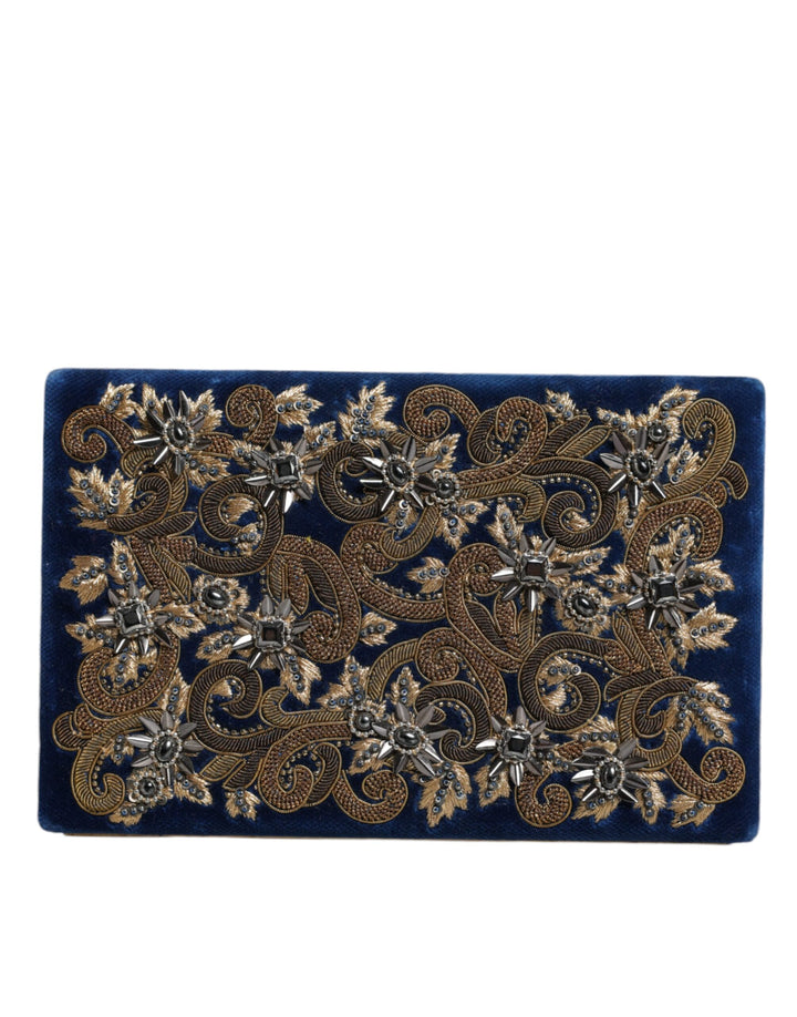 Dolce & Gabbana - Dolce & Gabbana Blue Velvet Gold Frame Clutch Evening Party Purse Bag - BAG1527 - Ask Me Wear