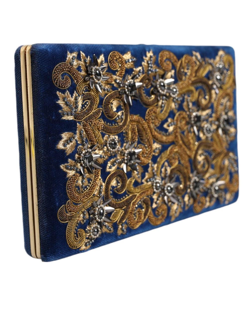 Dolce & Gabbana - Dolce & Gabbana Blue Velvet Gold Frame Clutch Evening Party Purse Bag - BAG1527 - Ask Me Wear