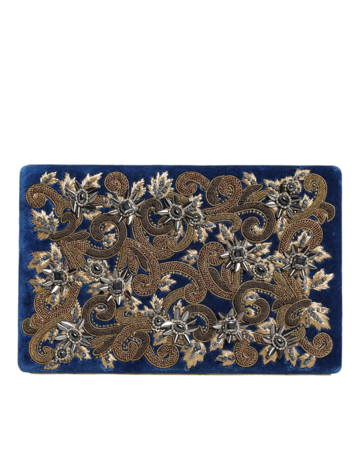 Dolce & Gabbana - Dolce & Gabbana Blue Velvet Gold Frame Clutch Evening Party Purse Bag - BAG1527 - Ask Me Wear