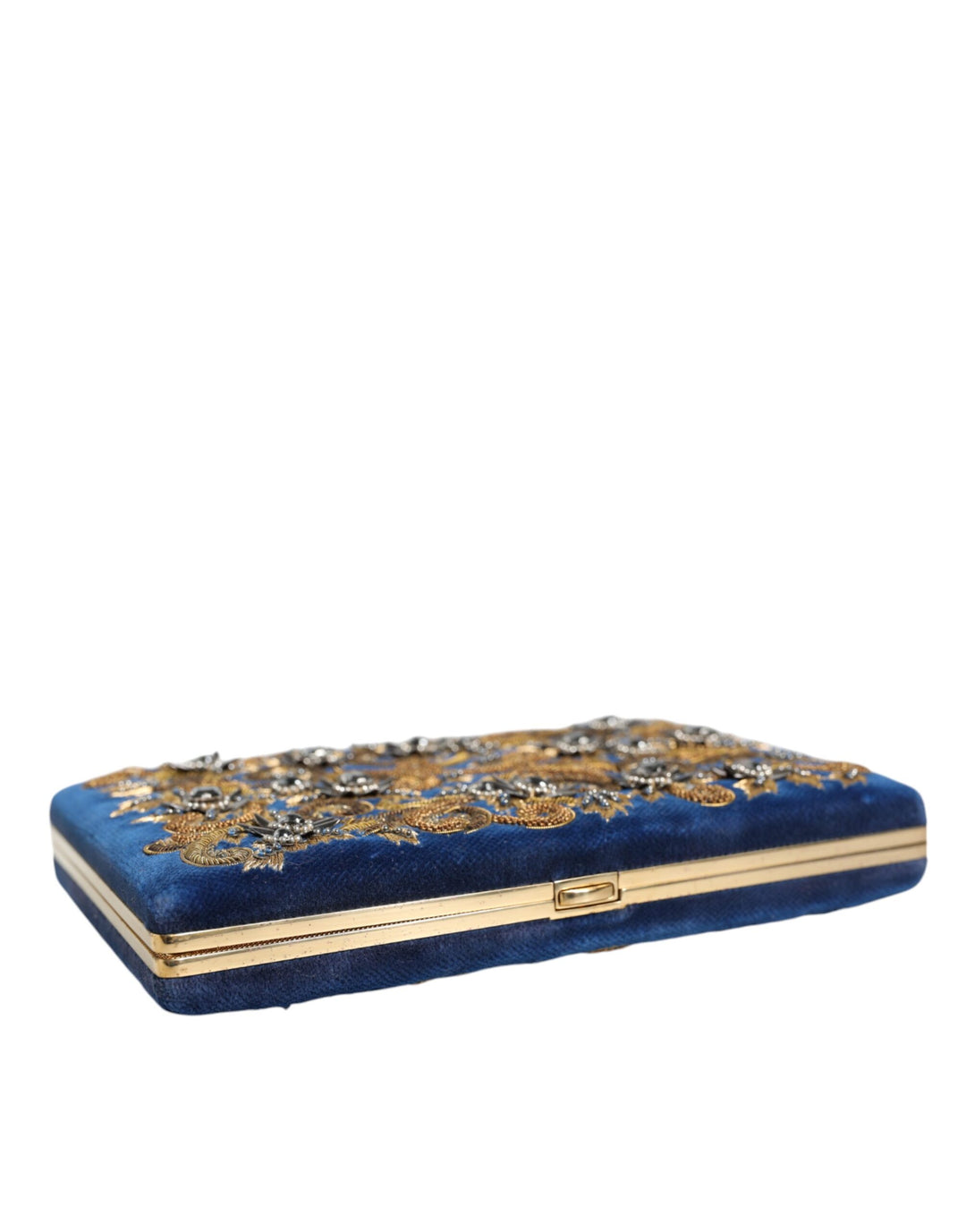 Dolce & Gabbana - Dolce & Gabbana Blue Velvet Gold Frame Clutch Evening Party Purse Bag - BAG1527 - Ask Me Wear