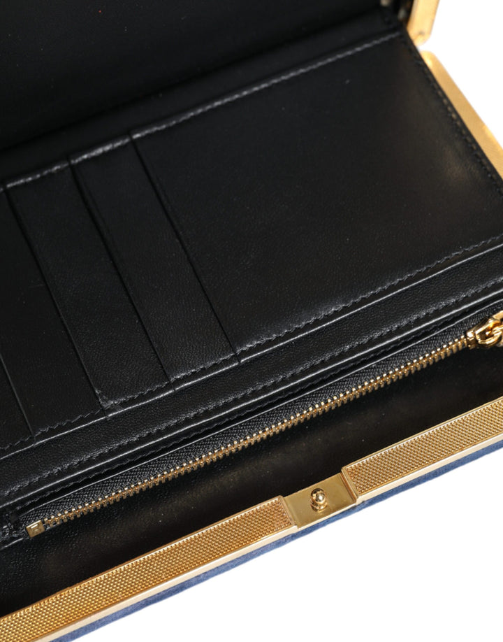 Dolce & Gabbana - Dolce & Gabbana Blue Velvet Gold Frame Clutch Evening Party Purse Bag - BAG1527 - Ask Me Wear