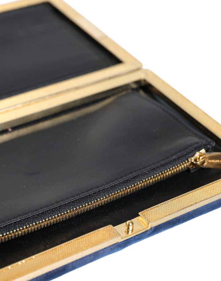 Dolce & Gabbana - Dolce & Gabbana Blue Velvet Gold Frame Clutch Evening Party Purse Bag - BAG1527 - Ask Me Wear