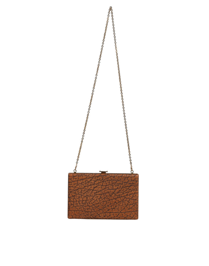 Dolce & Gabbana - Dolce & Gabbana Brown Leather Gold Frame Clutch Mini Crossbody Bag - BAG1528 - Ask Me Wear