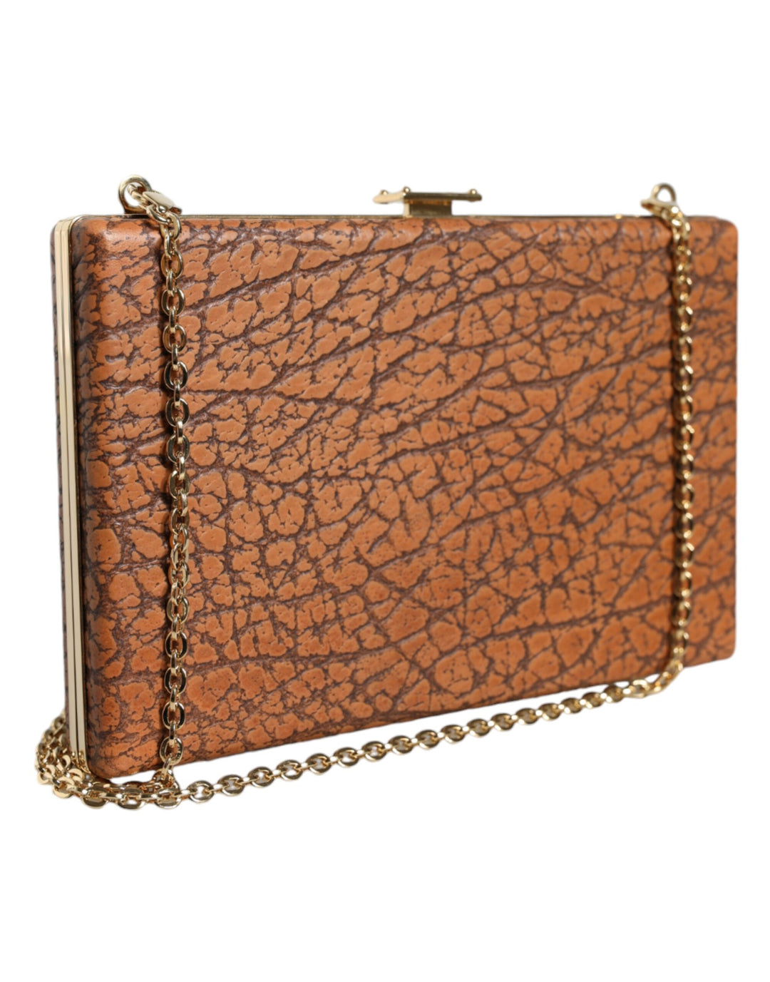 Dolce & Gabbana - Dolce & Gabbana Brown Leather Gold Frame Clutch Mini Crossbody Bag - BAG1528 - Ask Me Wear