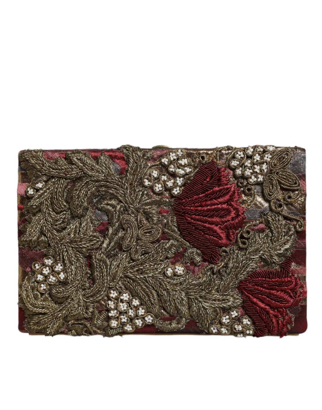 Dolce & Gabbana - Dolce & Gabbana Maroon Gold Floral Jacquard Gold Frame Clutch Evening Purse Bag - BAG1529 - Ask Me Wear