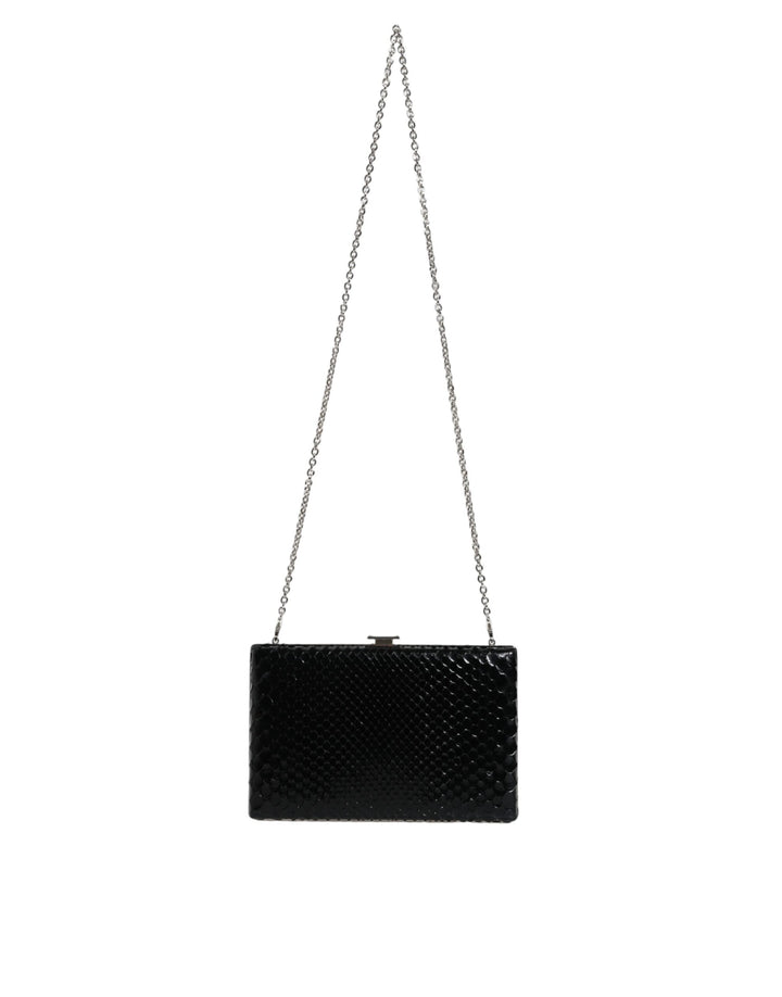 Dolce & Gabbana Black Leather Silver Frame Clutch Mini Crossbody Bag