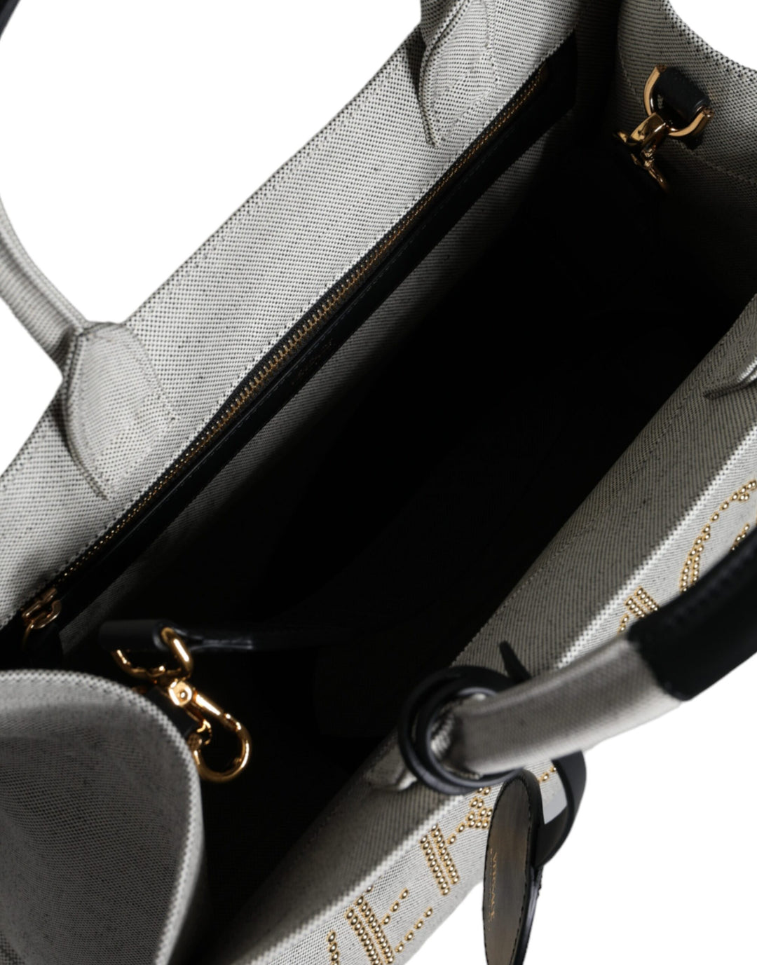 Versace White Top Handle Canvas Leather Logo Crossbody Tote Bag