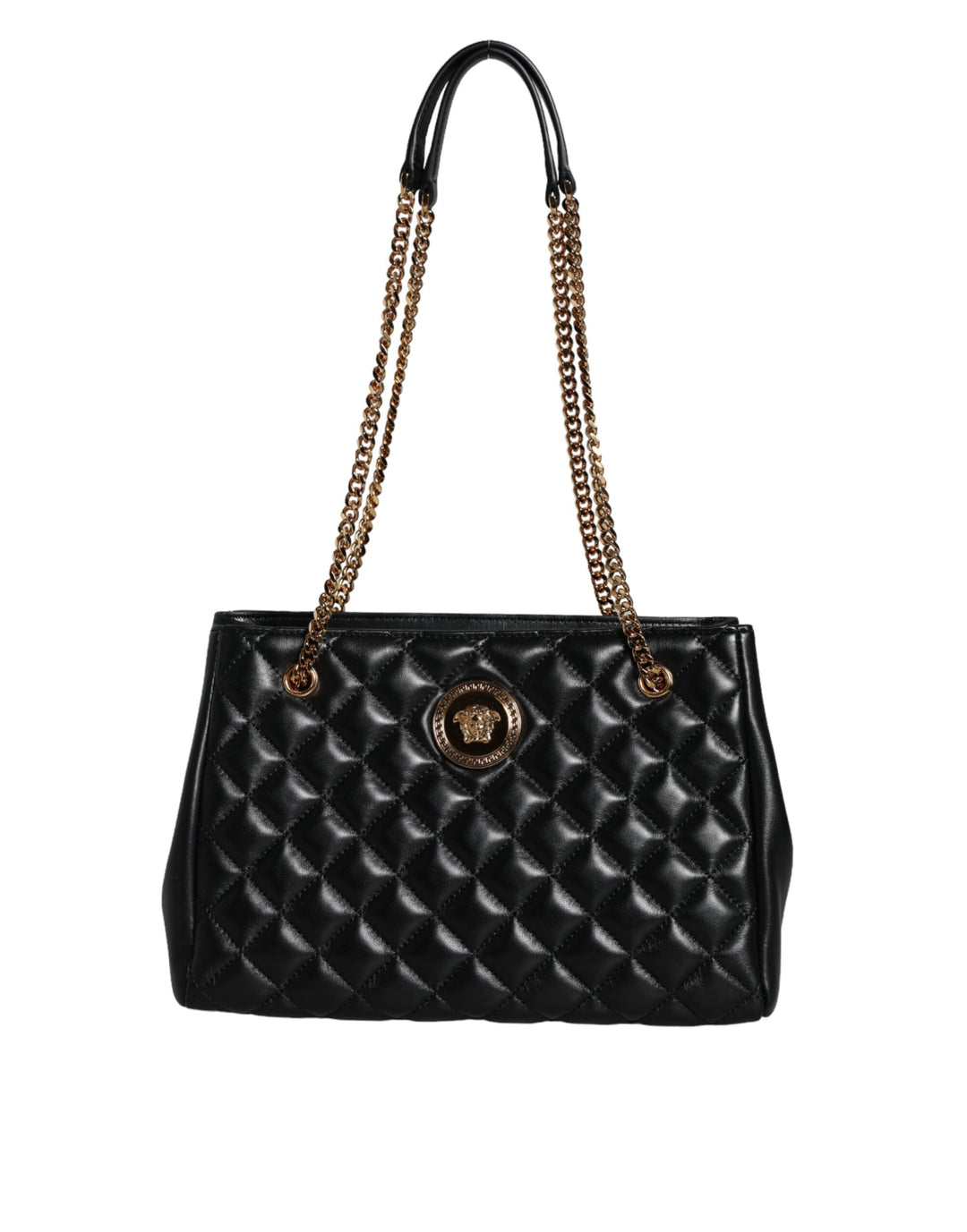 Versace Black Quilted Nappa Leather Shoulder Chain Strap Bag