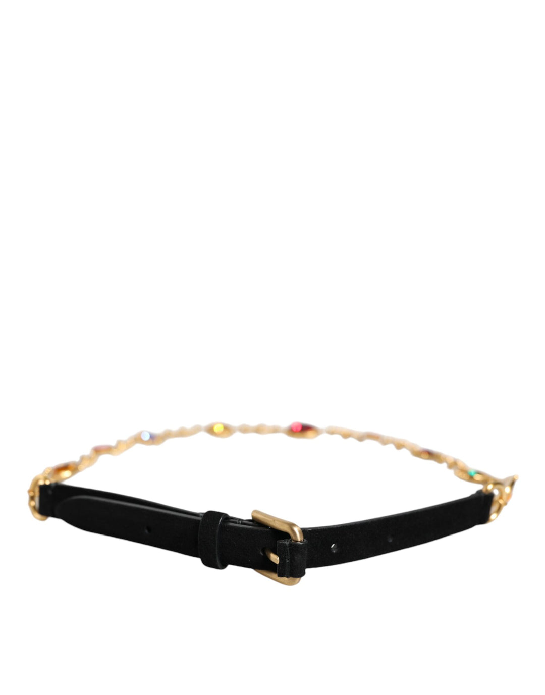 Dolce & Gabbana - Dolce & Gabbana Black Leather Gold Brass Crystal Chain Waist Belt - SMY10412 - S - Ask Me Wear