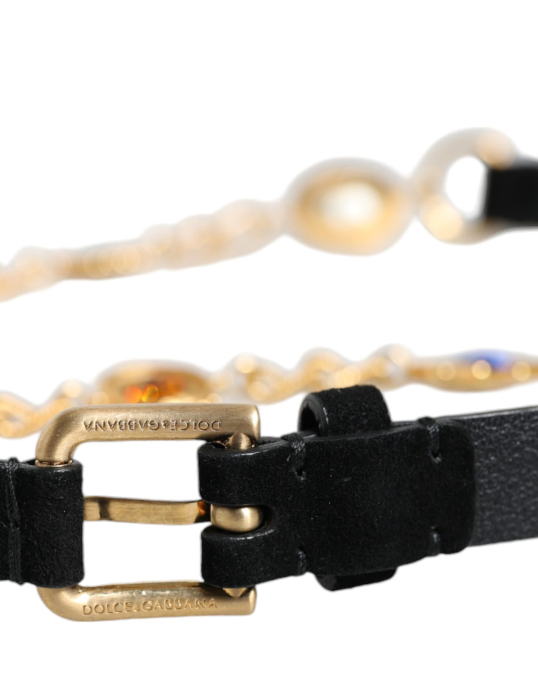 Dolce & Gabbana - Dolce & Gabbana Black Leather Gold Brass Crystal Chain Waist Belt - SMY10412 - S - Ask Me Wear