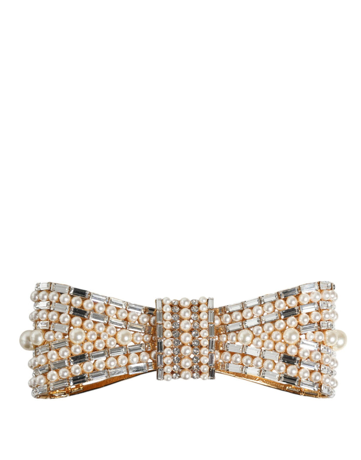 Dolce & Gabbana - Dolce & Gabbana Gold Tone Brass Bow Crystal FauxPearl Embellished Brooch - SMY10377 - Ask Me Wear