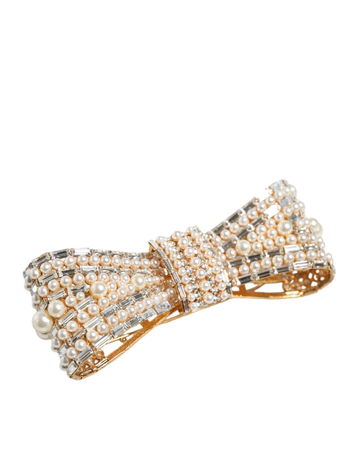 Dolce & Gabbana - Dolce & Gabbana Gold Tone Brass Bow Crystal FauxPearl Embellished Brooch - SMY10377 - Ask Me Wear