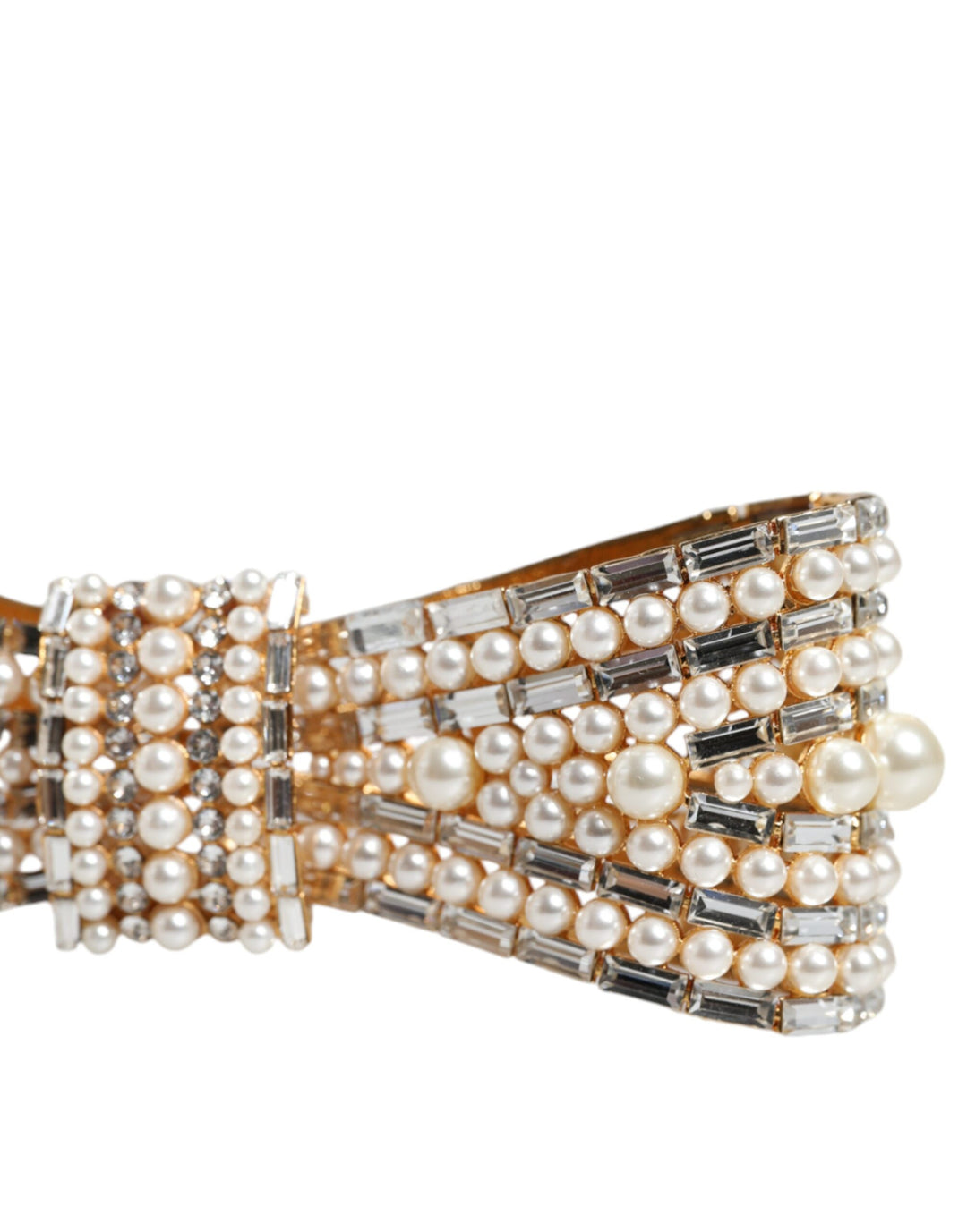 Dolce & Gabbana - Dolce & Gabbana Gold Tone Brass Bow Crystal FauxPearl Embellished Brooch - SMY10377 - Ask Me Wear