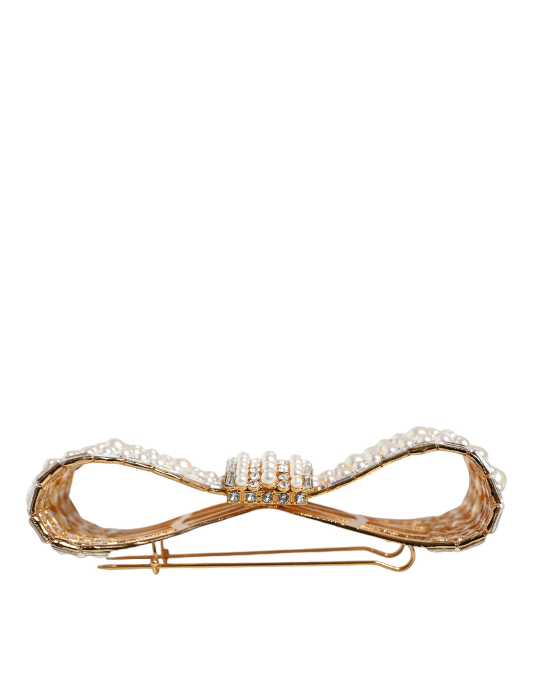 Dolce & Gabbana - Dolce & Gabbana Gold Tone Brass Bow Crystal FauxPearl Embellished Brooch - SMY10377 - Ask Me Wear