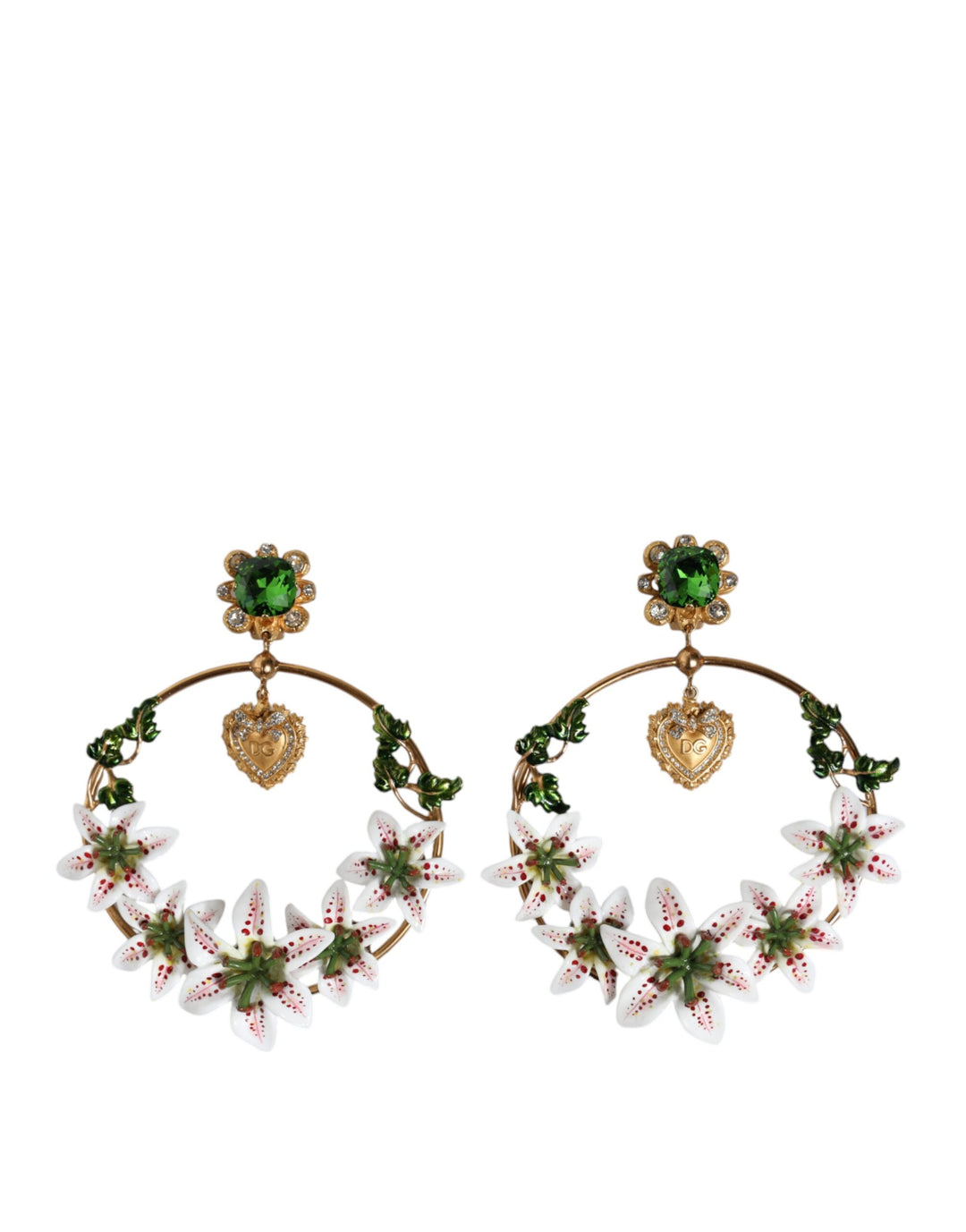 Dolce & Gabbana - Dolce & Gabbana Gold Tone Brass Crystals Lily Resin Devotion Earrings - SMY10373 - Ask Me Wear