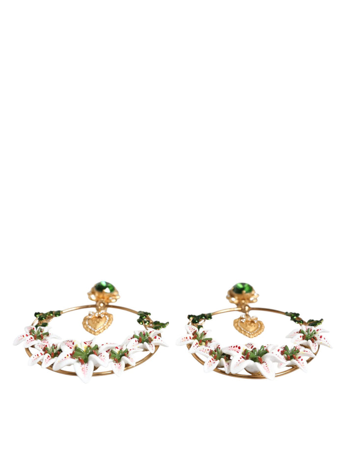 Dolce & Gabbana - Dolce & Gabbana Gold Tone Brass Crystals Lily Resin Devotion Earrings - SMY10373 - Ask Me Wear