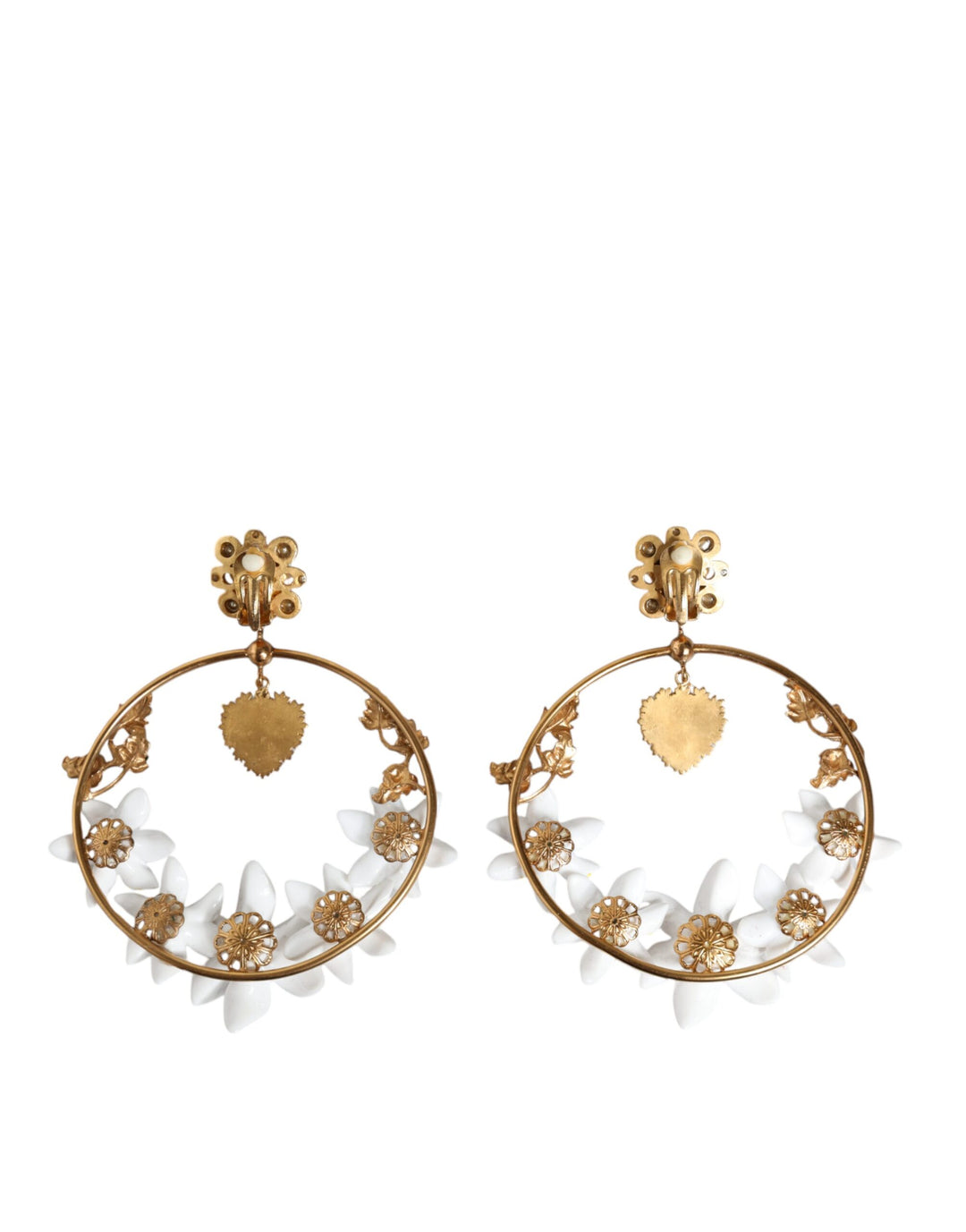 Dolce & Gabbana - Dolce & Gabbana Gold Tone Brass Crystals Lily Resin Devotion Earrings - SMY10373 - Ask Me Wear