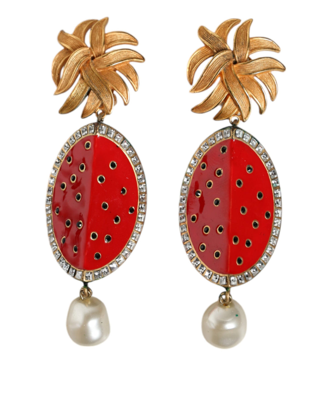 Dolce & Gabbana - Dolce & Gabbana Red Watermelon Gold Brass Crystal Clip Dangling Earrings - SMY10417 - Ask Me Wear