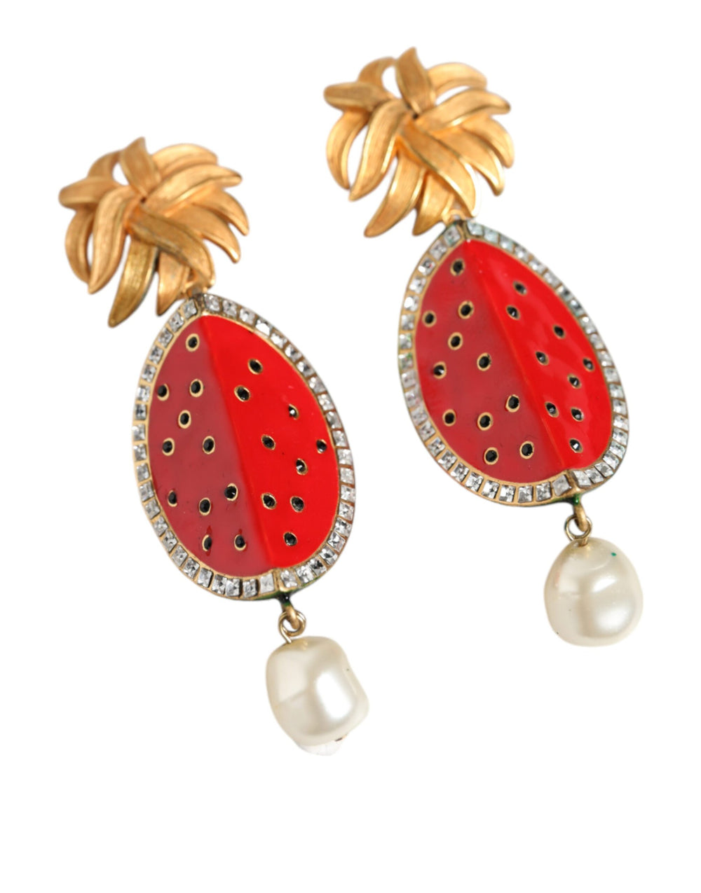 Dolce & Gabbana - Dolce & Gabbana Red Watermelon Gold Brass Crystal Clip Dangling Earrings - SMY10417 - Ask Me Wear