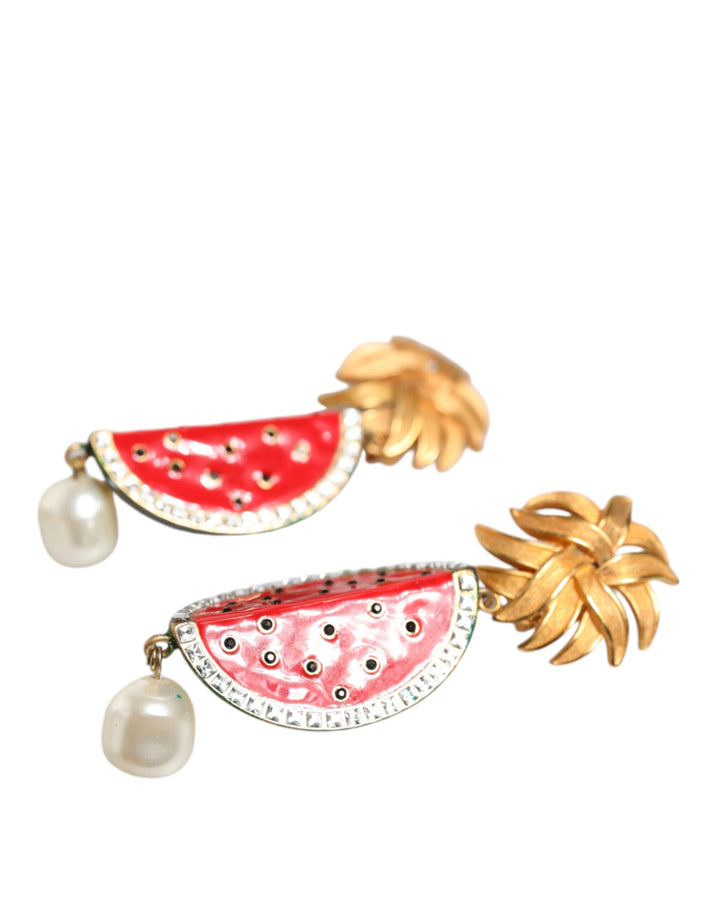 Dolce & Gabbana - Dolce & Gabbana Red Watermelon Gold Brass Crystal Clip Dangling Earrings - SMY10417 - Ask Me Wear