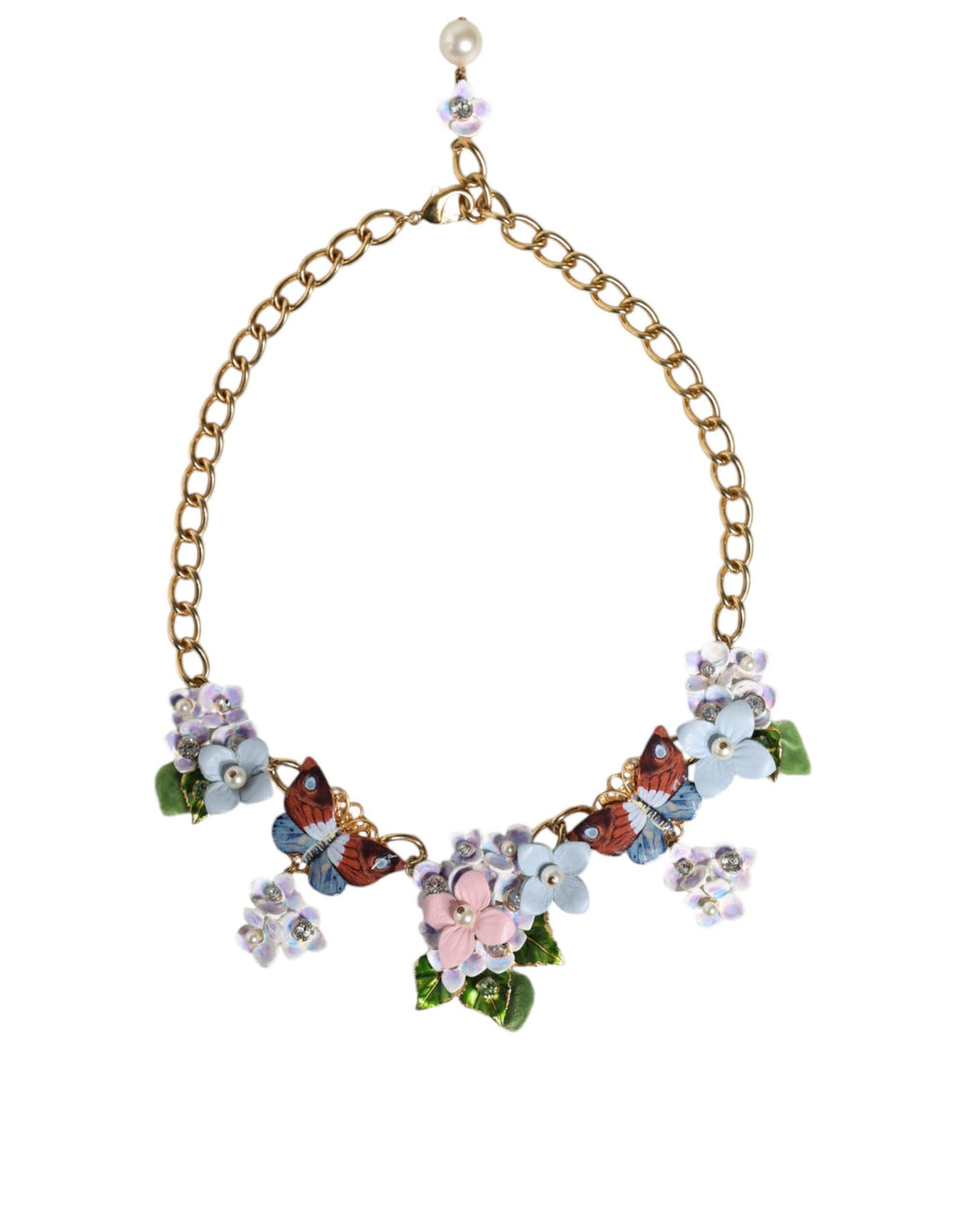 Dolce & Gabbana - Dolce & Gabbana Multicolor Floral Decor Crystal Gold Brass Chain Necklace - SMY10162 - Ask Me Wear