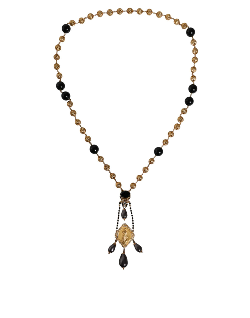 Dolce & Gabbana - Dolce & Gabbana Gold Chain Brass Black Beaded Rosary Style Necklace - SMY10163 - Ask Me Wear