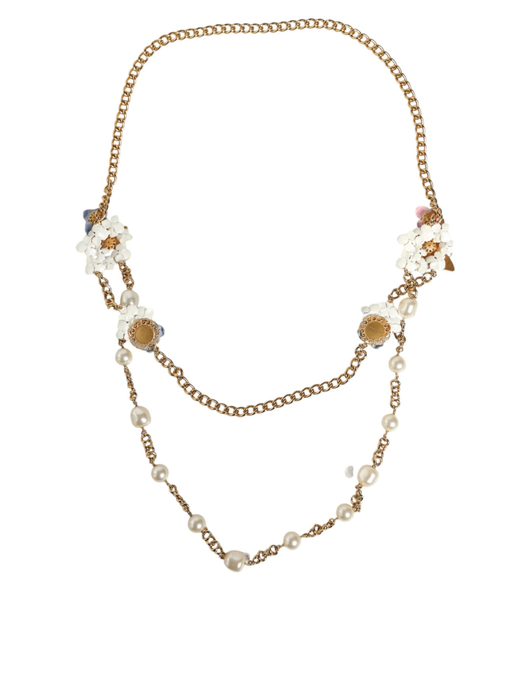 Dolce & Gabbana - Dolce & Gabbana Gold Chain Brass Floral Layered Crystal Pearl Necklace - SMY10355 - Ask Me Wear