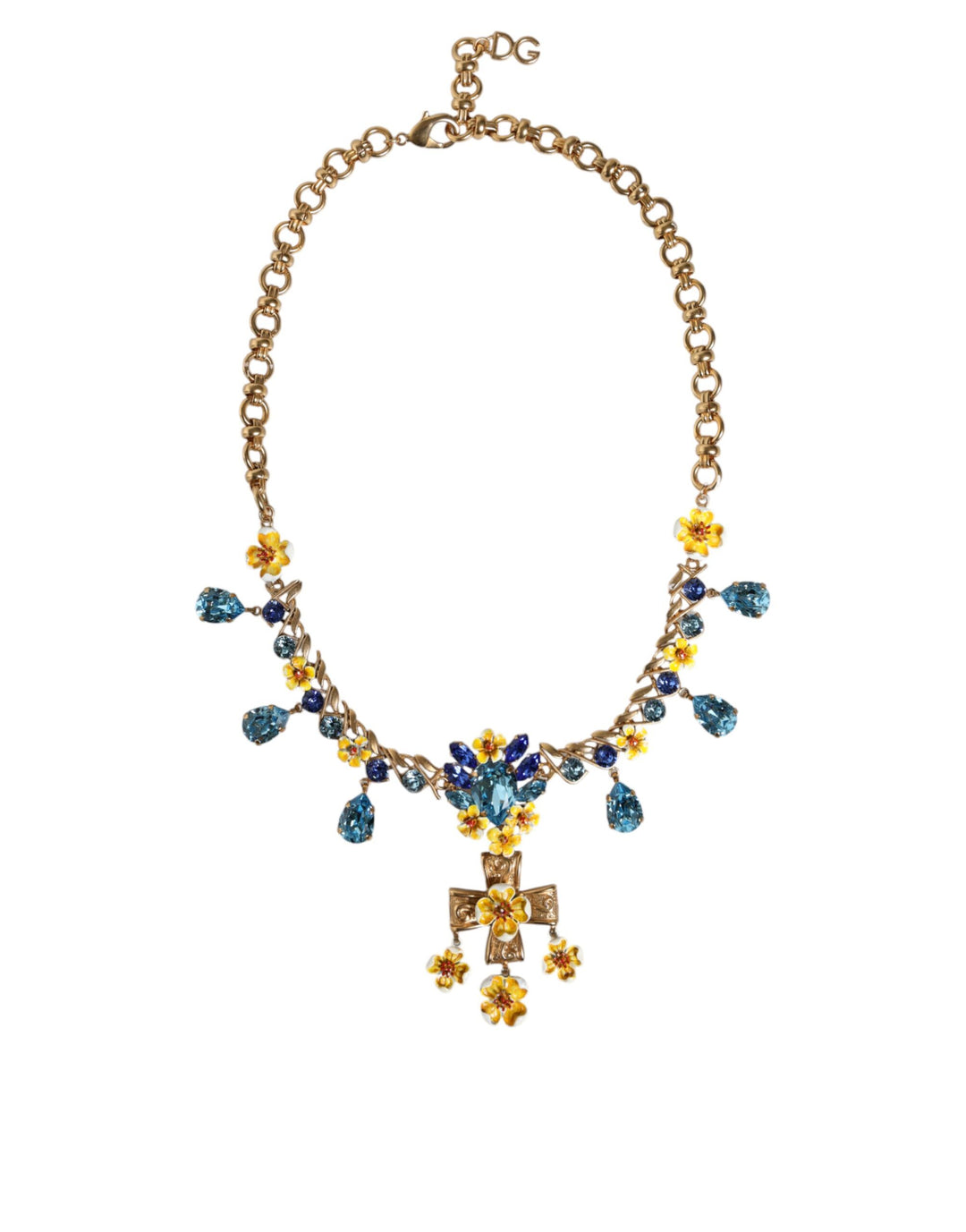 Dolce & Gabbana - Dolce & Gabbana Gold Brass Chain Floral Crystal Cross Pendant Necklace - SMY10356 - Ask Me Wear