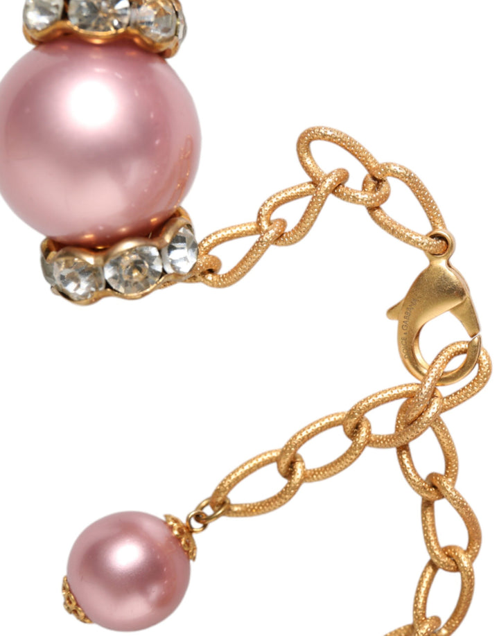 Dolce & Gabbana - Dolce & Gabbana Pink Maxi Faux Pearl Beads Crystals Gold Chain Necklace - SMY10360 - Ask Me Wear