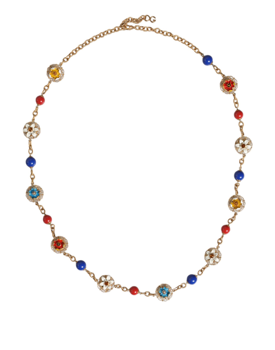 Dolce & Gabbana - Dolce & Gabbana Gold Tone Brass Chain Floral Crystal Beaded Necklace - SMY10370 - Ask Me Wear