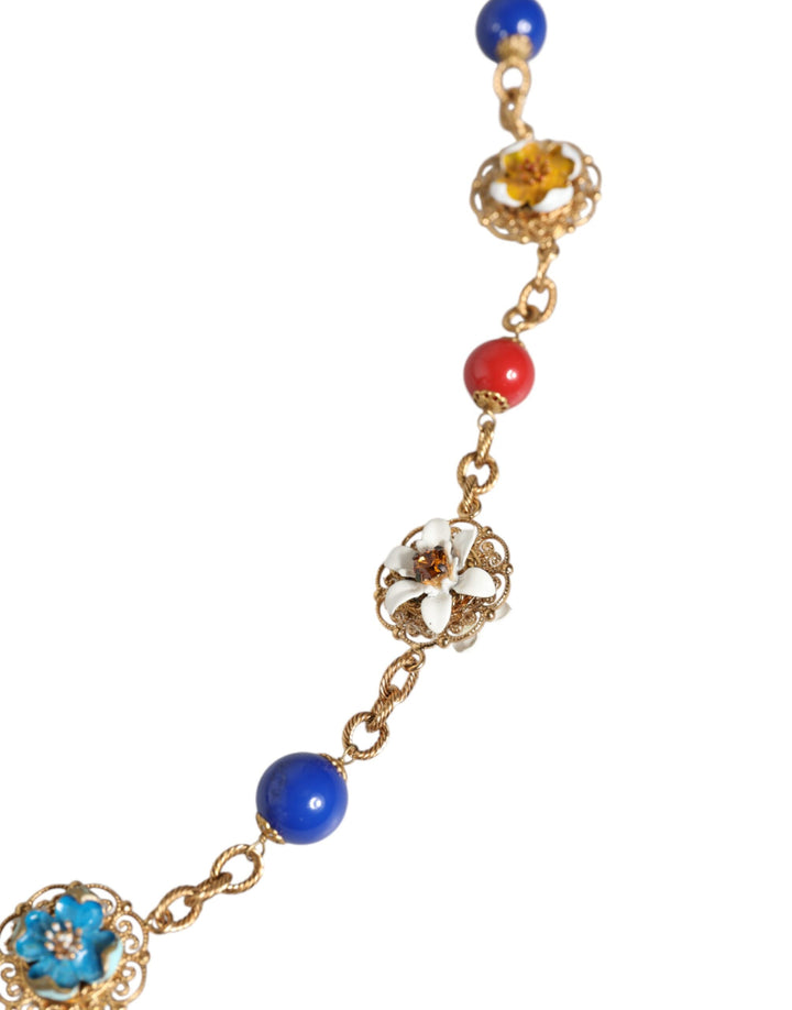 Dolce & Gabbana - Dolce & Gabbana Gold Tone Brass Chain Floral Crystal Beaded Necklace - SMY10370 - Ask Me Wear