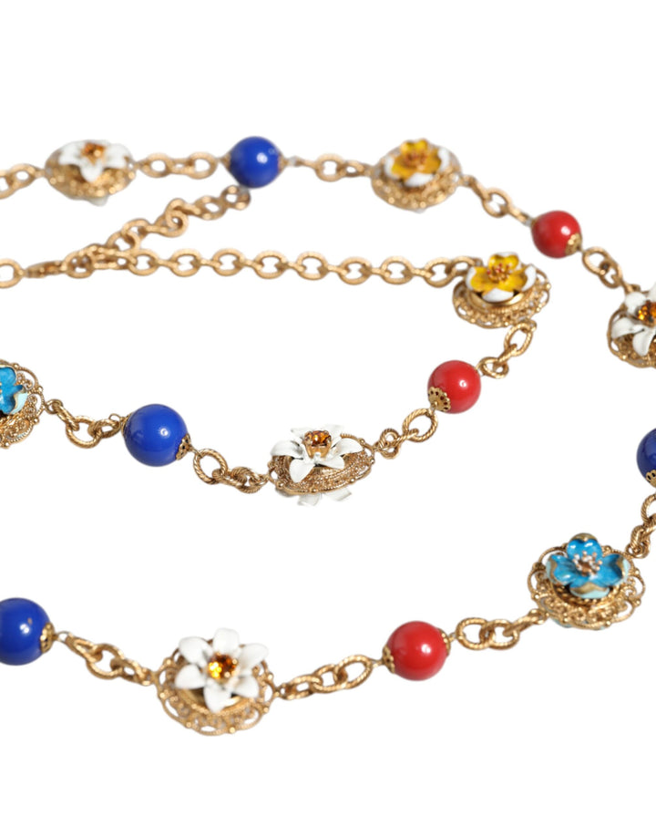 Dolce & Gabbana - Dolce & Gabbana Gold Tone Brass Chain Floral Crystal Beaded Necklace - SMY10370 - Ask Me Wear