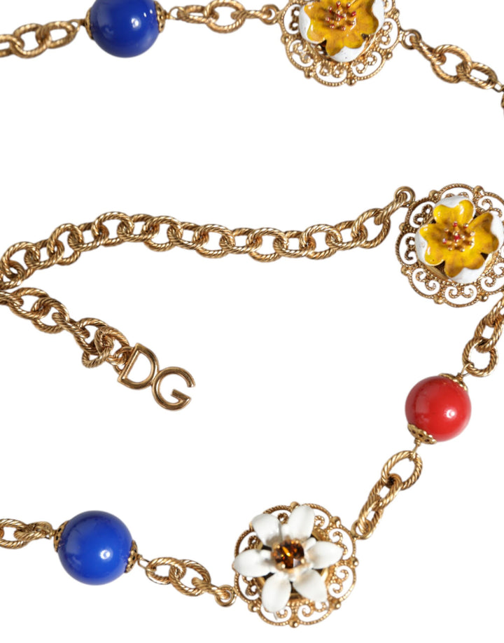 Dolce & Gabbana - Dolce & Gabbana Gold Tone Brass Chain Floral Crystal Beaded Necklace - SMY10370 - Ask Me Wear