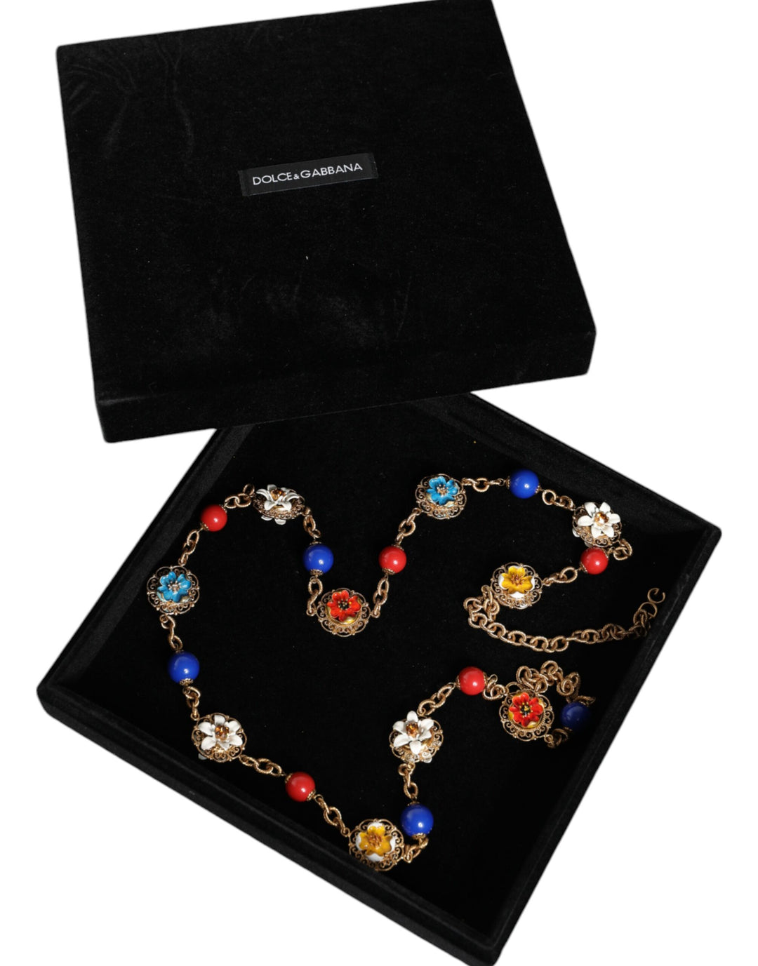 Dolce & Gabbana - Dolce & Gabbana Gold Tone Brass Chain Floral Crystal Beaded Necklace - SMY10370 - Ask Me Wear