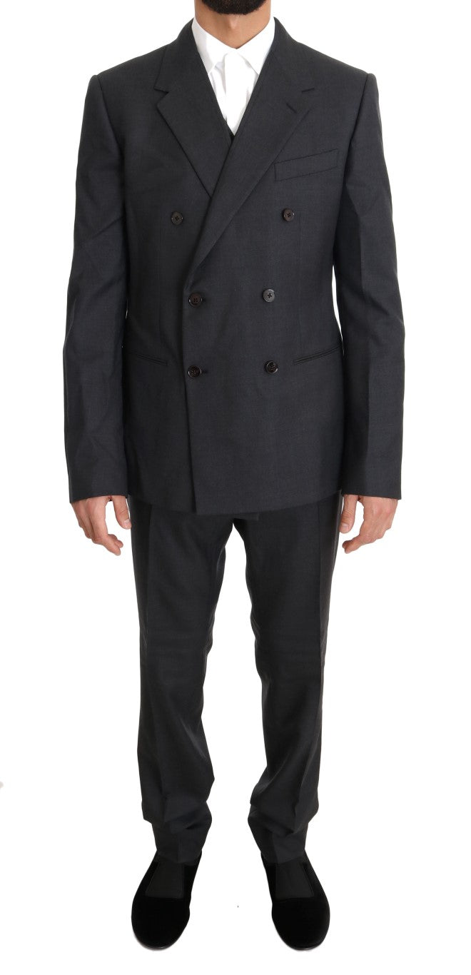 Dolce & Gabbana Elegant Gray Double Breasted Wool Silk Suit