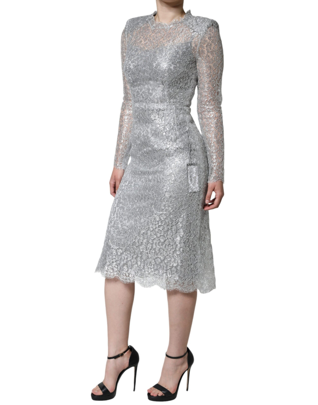 dolce and gabbana silver dress Long sequined dress