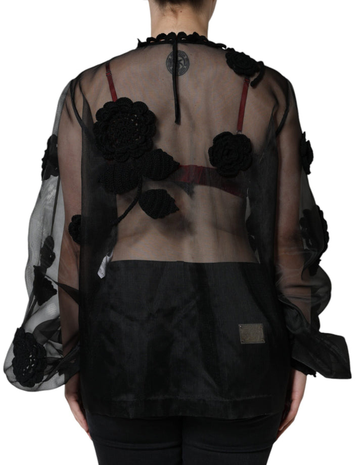 Dolce &amp; Gabbana Sample Sale Dolce &amp; Gabbana Black Nylon Mesh Transparent Floral Blouse - | Designer outlet