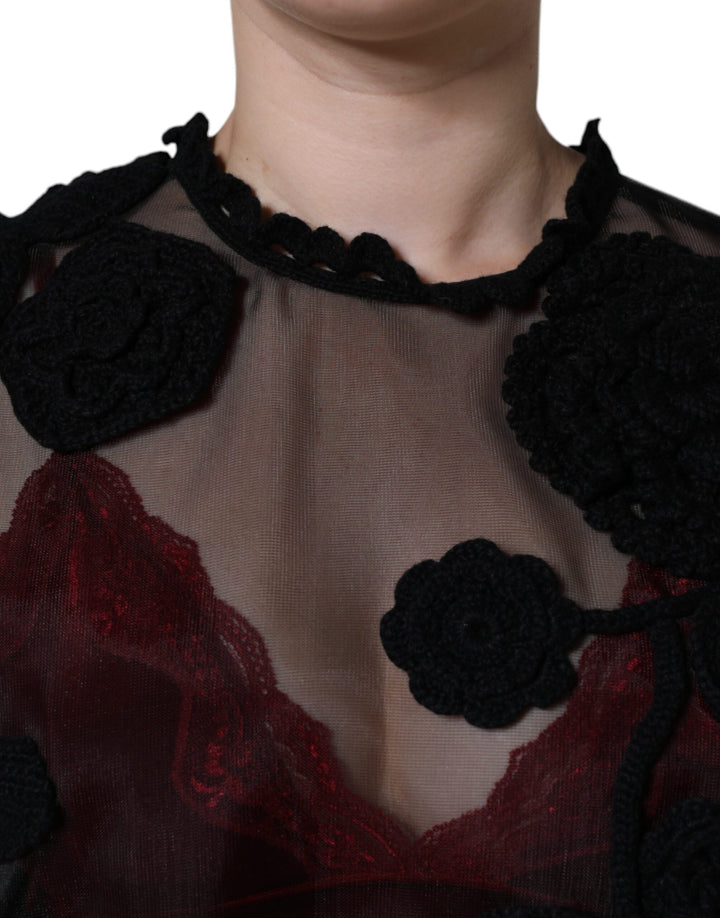 Dolce &amp; Gabbana Sample Sale Dolce &amp; Gabbana Black Nylon Mesh Transparent Floral Blouse - | Designer outlet